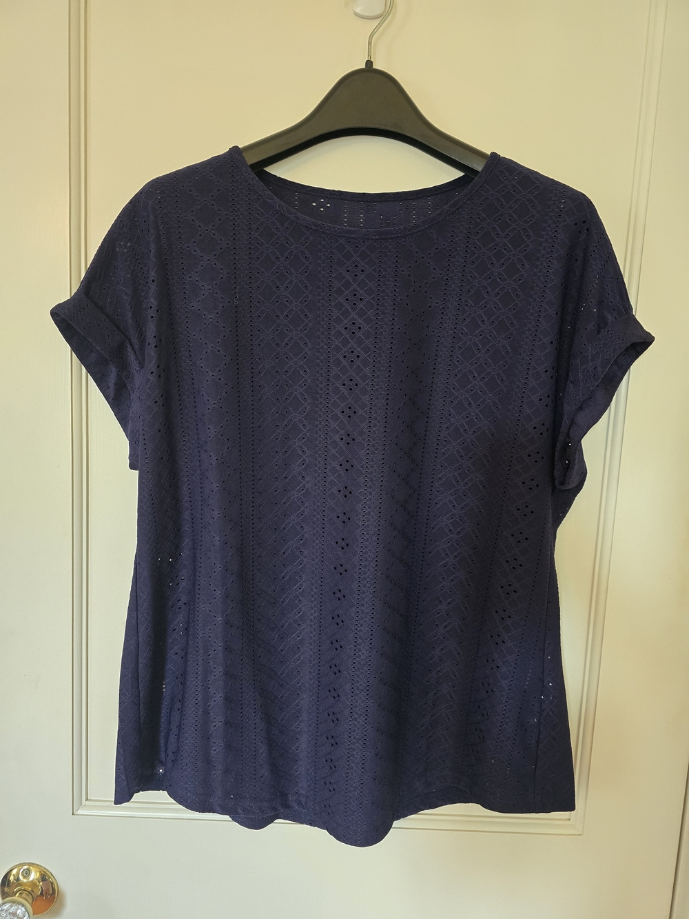 Women’s Navy Eyelet Short-Sleeve Top